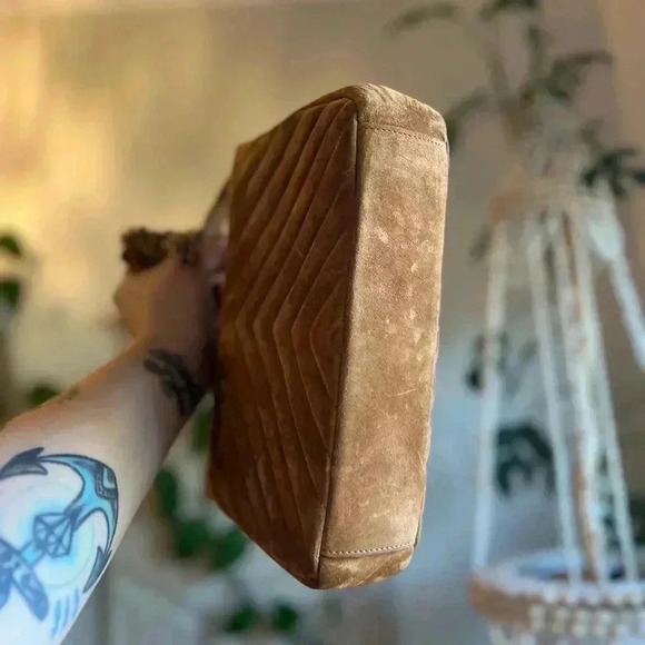 YSL Saint Laurent College Chain Bag Quilted Suede Designer Handbag Crossbody - Picture 5 of 16